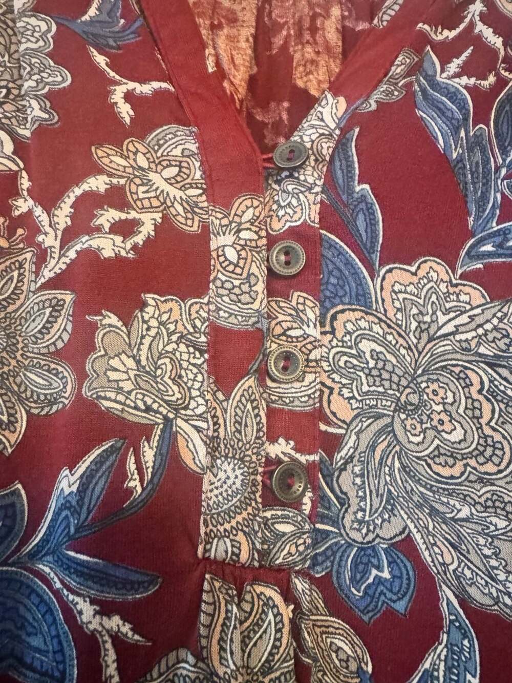 Lucky Brand Floral Paisley Print Boho Henley Blouse